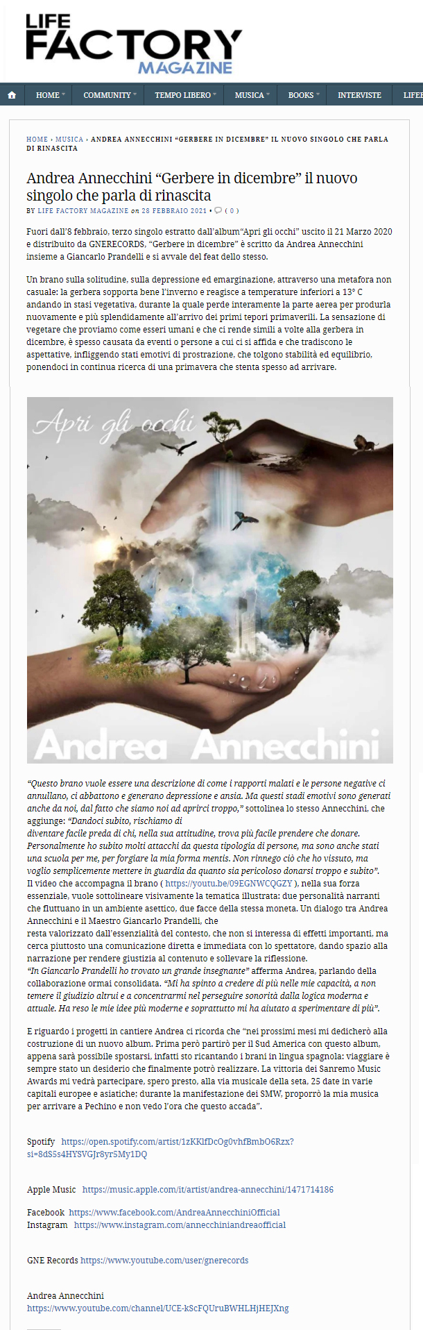 Andrea Annecchini su LifeFactory Magazine (28-02-2021)